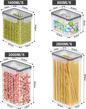 Набір контейнерів для зберігання продуктів 24 шт. – герметичні бокси з кришкою, органайзер для кухні для борошна, цукру, мюслі та ін., з етикетками та маркером, для кухні та холодильника (42л)