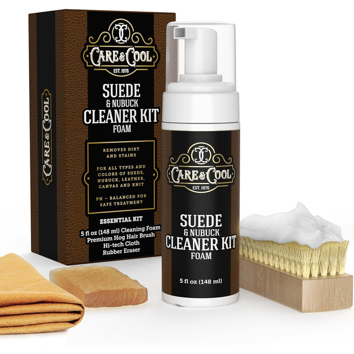 Care & Cool Cleaning Set for Suede and Nubuck, 142 g, restores color and vibrancy to shoes, boots, clothing, and furniture. Includes a high-quality boar bristle brush, Hi-Tech cloth, and...