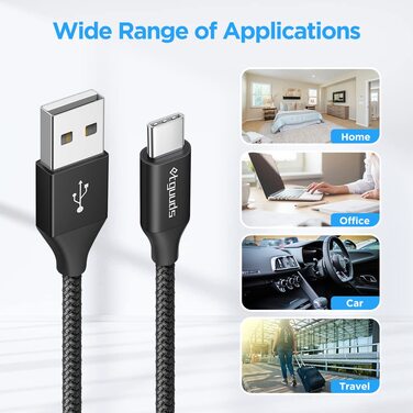 Кабель USB-C 30см [2 шт], білий: USB-A на USB-C, швидка зарядка, нейлон, сумісний з iPhone, Samsung Galaxy