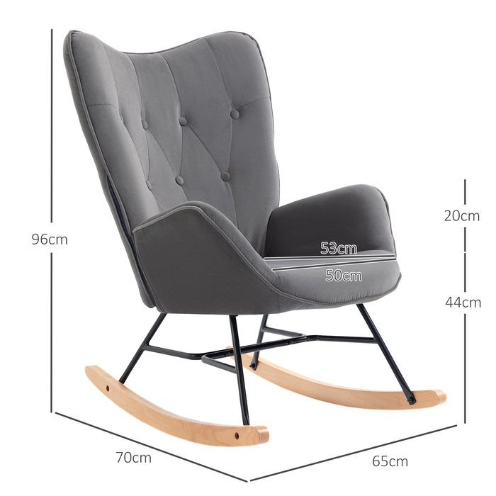 HOMCOM Rocking Chair with Steel Frame, Padded Lounge Chair, Velvet-like Polyester, Comfortable Seat for Living Room
