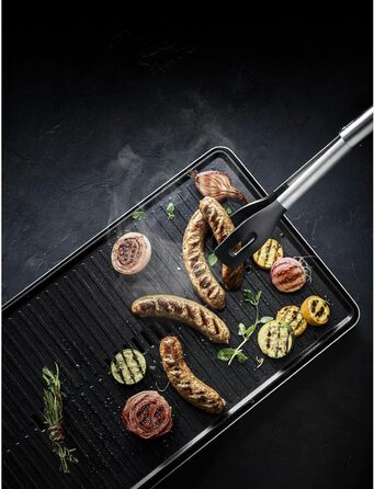 Кухонні щипці WMF BBQ 32,5 см з нержавіючої сталі Cromargan з пластиковим наконечником, для стейку, риби, овочів, з фіксатором, компактні