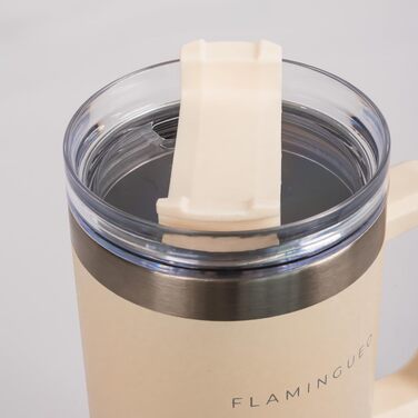 Термокружка з трубочкою Flamingueo - термос, сталева термокружка з ручкою, 1.18L, блакитний (бежевий), зберігає холод 24г, гаряче - 10г