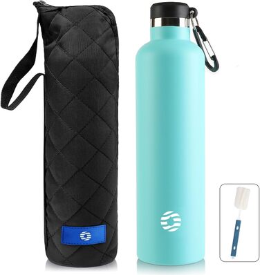 Фляга спортивна Feijian 1л з карабіном - термофляга з нержавіючої сталі, витікає, для води, кави, чаю, без BPA, для спорту, відпочинку, школи, кемпінгу, велосипеда, армійного кольору (світло-зелений, 750 мл)