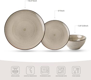 Сервіз Tempus Serie на 6 осіб (18 предметів), керамічний, для щоденного використання, безпечний у мікрохвильовці та посудомийній машині