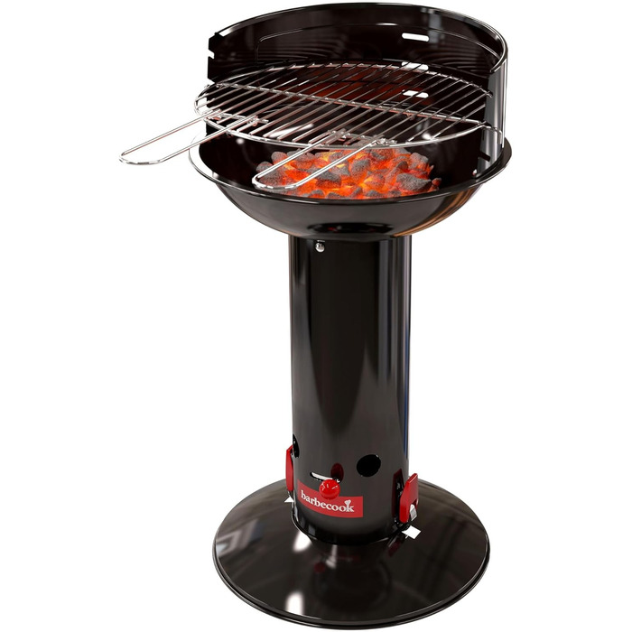 Barbecook Loewy 45 Charcoal Grill BBQ with Windscreen, Grilling for 6 People, Black, 43x43x97cm (Ø 40 cm)
