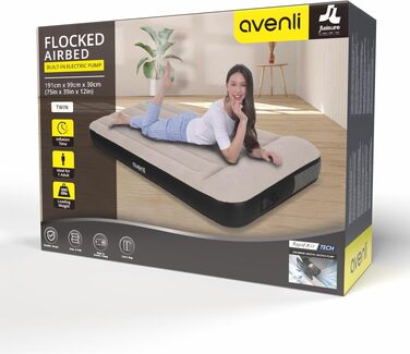 Самонадувний кемпінговий матрац AVENLI Twin-Size (191x99x30 см) для 1 особи, сірий — надувне ліжко для відпочинку на природі та гостей, витримує до 100 кг