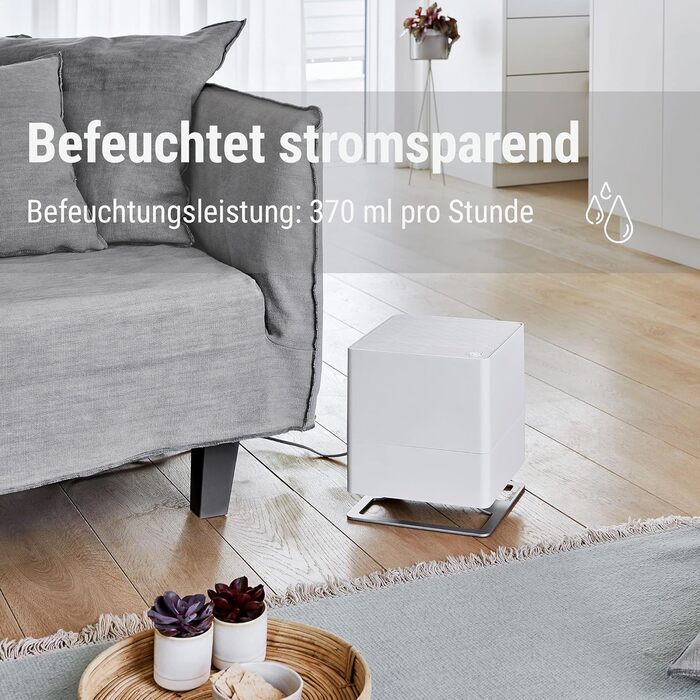 Зволожувач повітря Stadler Form Oskar, енергозберігаючий для кімнат до 50 м², з автовимкненням та нічним режимом, димуючі LED, дуже тихий, білий (чорний)