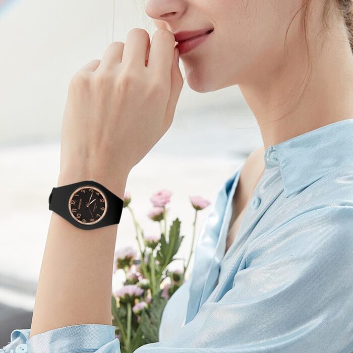 Жіночий годинник: аналоговий кварцовий годинник на силіконовому ремінці. Спортивний годинник для студентів та дорослих, чорного кольору.