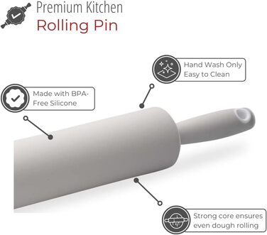 HusMait Silicone Rolling Pin – Premium Kitchen Baking Stick for Rolling and Baking – Ideal for Making Dough, Bread, and Pizza