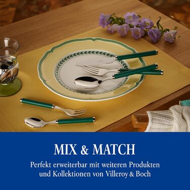 Villeroy & Boch – Play! Green Garden Tableware Set, 30 pieces, 6 people, green, dishwasher-safe, cutlery with colorful handles, cutlery with plastic handles, cutlery set, tableware set, stainless steel, plastic