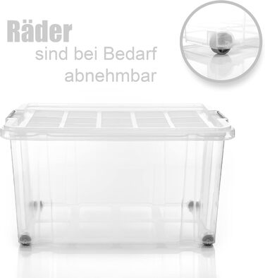 BigDean 4-Piece 60L Storage Boxes with Lid Large Steel - Stackable, Robust Box, BPA-Free - Rollable Storage Box with Secure Click Closures - Made in Germany (White)