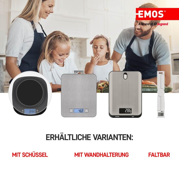 Кухонні ваги EMOS EV026 з нержавіючої сталі - 10 кг, точність 1 г, функція TARA, LCD-дисплей, g/kg/ml/oz/lb/tl, з батарейками