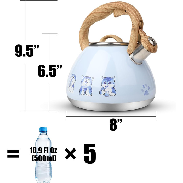 Чайник-свисток Toptier з дерев'яним ручками, гучний свисток, нержавіюча сталь, чайник для плити, індукція, дизайн 