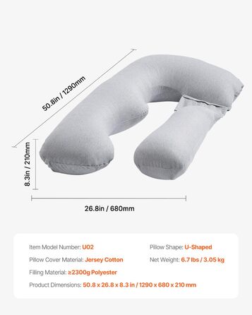 Подушка для вагітних VEVOR C-подібної форми, 133x63x21 см. Підтримка спини, живота, стегон та ніг. Знімний та пральний чохол.