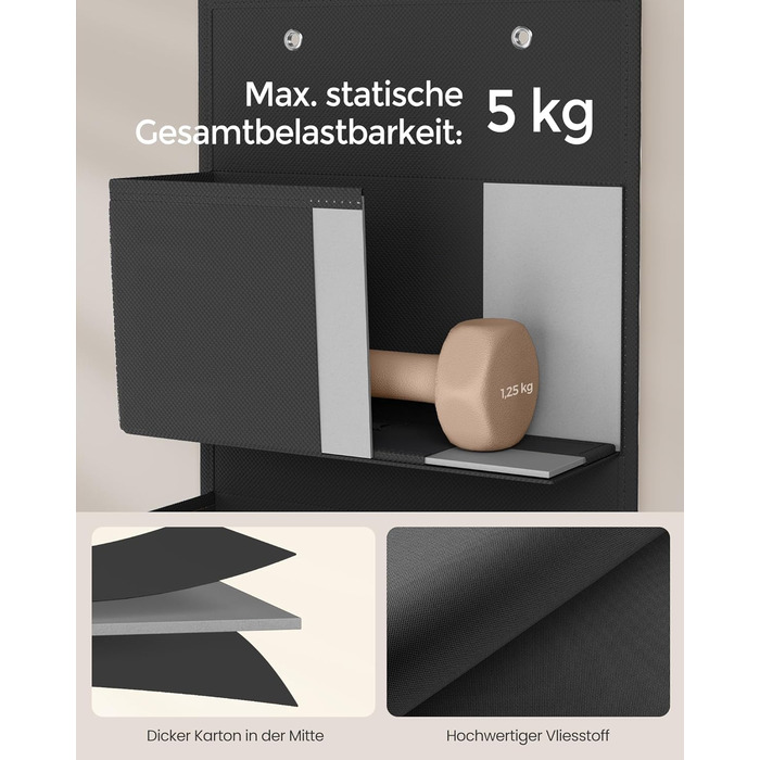 Органайзер для шафи SONGMICS з 4 кишенями, підвісна полиця, органайзер для гардеробу, підвісне зберігання, органайзер для дверей, спальня, вітальня, 2 x 33,5 x 00 см, RDH04G (2, Чорний)