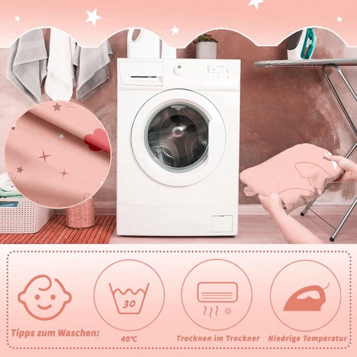 Бетя для ліжка HOM Einhorn 135x200 - рожева постільна білизна з ковдрою та подушкою для дівчаток, 2 шт.
