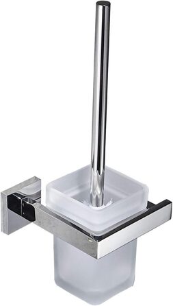 WC brush and holder, wall brush holder, chrome, toilet brush set. Toilet brush set made of 304 stainless steel and frosted glass for bathrooms.