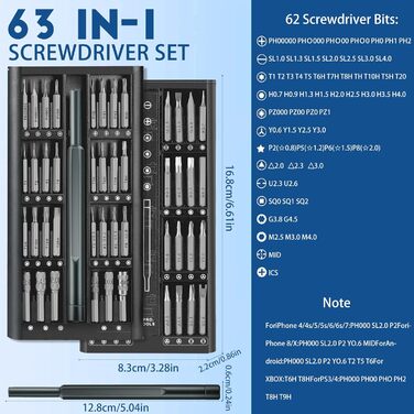 Електрична викрутка 63 в 1 для Macbook, iPhone, PS4/PS5, годинників та окулярів. Набір прецизійних викруток з бітами Torx T5-T9, P5, Y00 та ін.