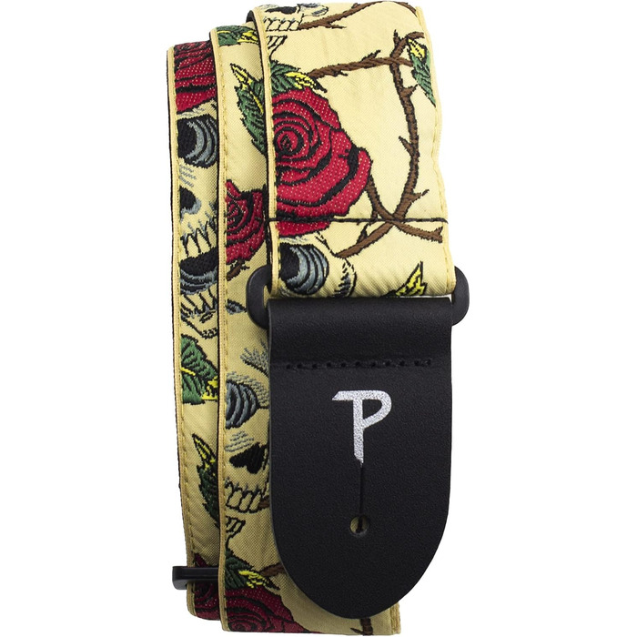 Гітарний ремінь Perri's Leathers Rose - Нейлон, жаккард, рожевий та черепи - для акустичної/басової/електрогітари - виготовлено в Канаді