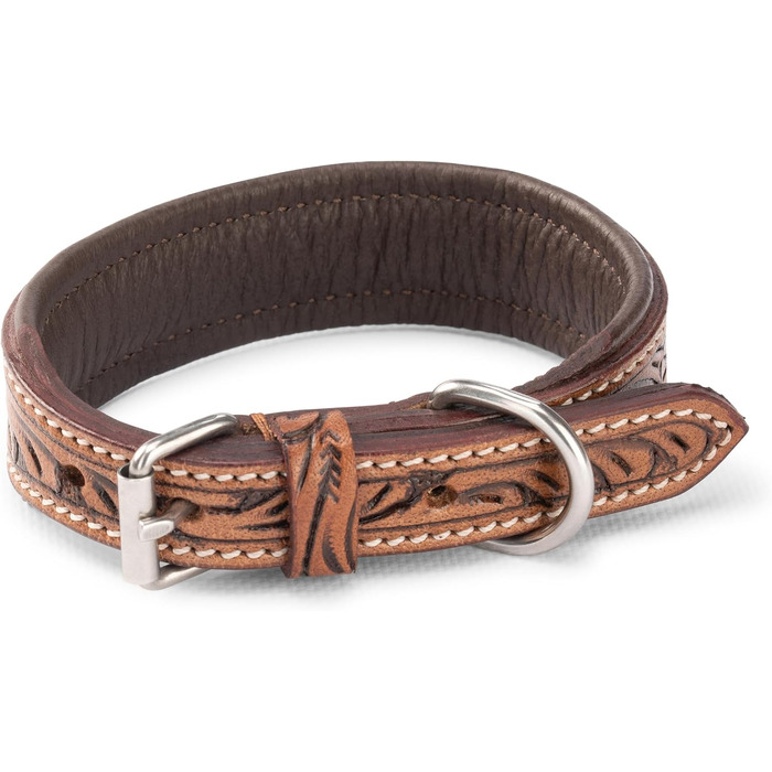 Стильний шкіряний нашийник для собак Джек Рассел від Abey: надійний, з вигравіюваними квітами, з буйволячої шкіри, для комфорту вашого улюбленця (26-34 см)