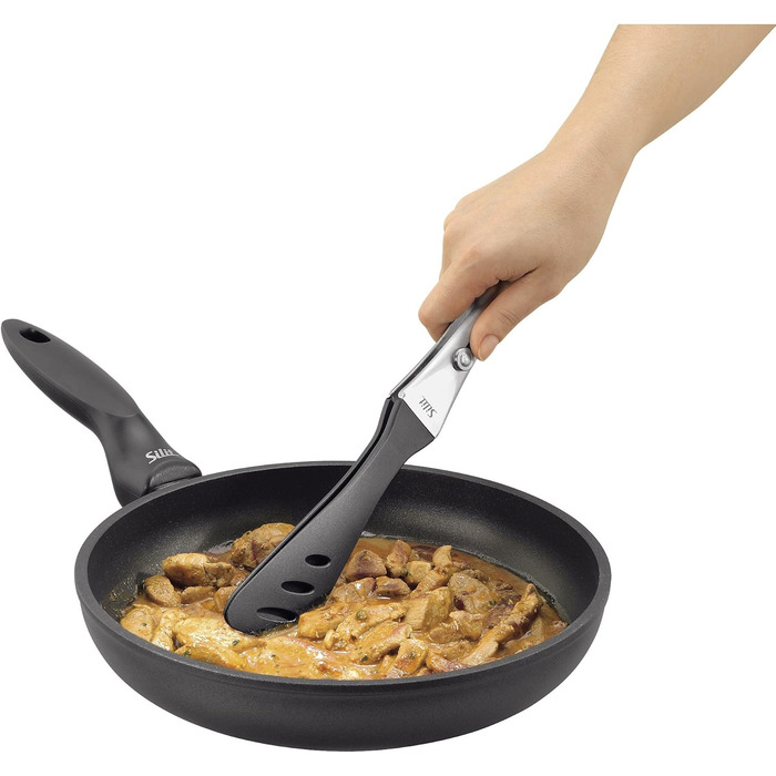Silit Girato Serving Tongs 31 cm, Stainless Steel, Plastic Head, BBQ Tongs, Small Grill Tongs for Steak, Fish, Vegetables, Locking Mechanism, Space-Saving
