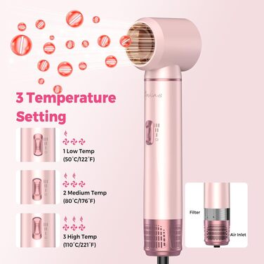 Мультистайлер для волосся 5 в 1 Atopskins Air Styler 1000W: фен-щітка, вирівнювач та плойка для сушіння, завивки та гладкого волосся, колір Creamrosa
