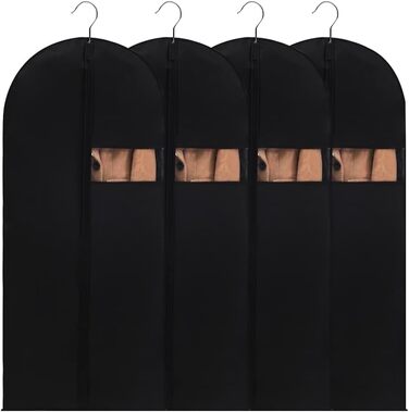 Чохли для одягу 4 шт. Чорні, 60 x 120 см, для зберігання та подорожей, з блискавкою, захист від пилу та молі