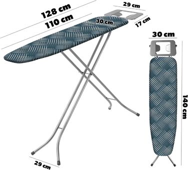 Прасувальна дошка KADAX 110x30 см з регулюванням висоти, з термостійкою підставкою для праски, міцна, Made in EU (зелений каро)