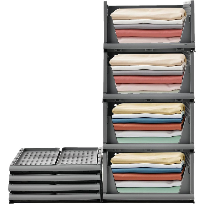 RMAN 4-Piece Closet Organizer Stackable Folding Closet Organizer for Drawers, Closet Organizer, Storage Boxes, Kitchen, Bathroom (Gray)