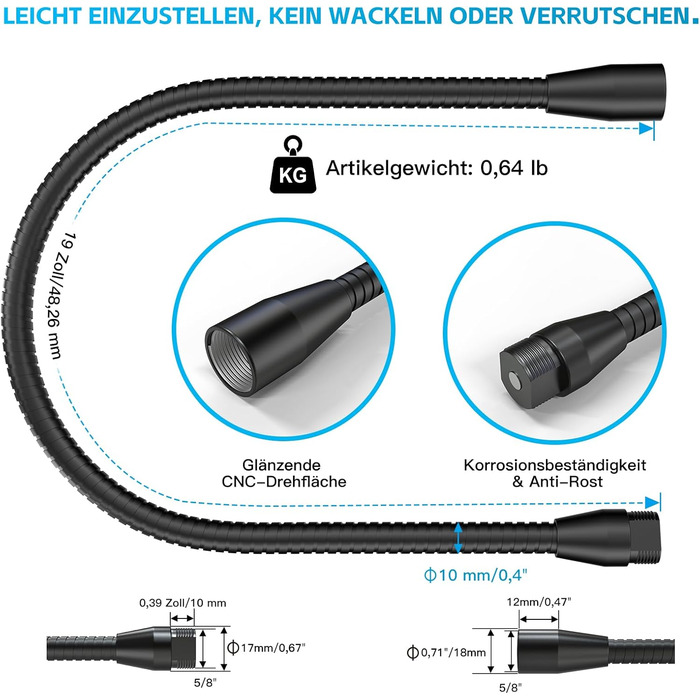 Кріплення для мікрофону Zealsound – регульований штатив-«лебідь» з кріпленням, адаптер 3/8' на 5/8', міцна клямка для столу, сумісний з Blue Snowball, Ice, Spark, SoloCast, 33 см (T19-19 см, лише кріплення)