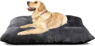 Килимок для собак, великий, 90 x 58 см, пральний, пухнастий, Sherpa, з неслизькою основою, теплий лежак для собак та котів, сірий (XL)
