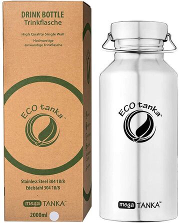 ECOtanka 2.0 Liter megaTANKA™ Stainless Steel Water Bottle - Stainless Steel Cap - Sustainable Water Bottle for Sports, Outdoor Activities, Fitness, BPA-Free, Leak-Proof, Made to Last