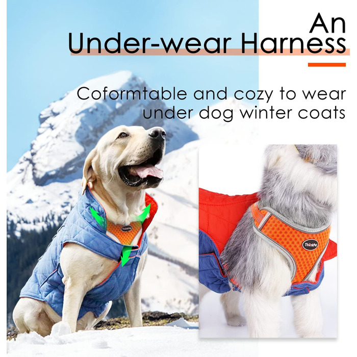 Шлейка для собак ThinkPet No-Pull, дихаюча, для малих, середніх та великих собак, регульована, м'яка, для прогулянок, з контролем, з підкладкою, світловідбиваюча (Помаранчевий, S, 1 шт.)