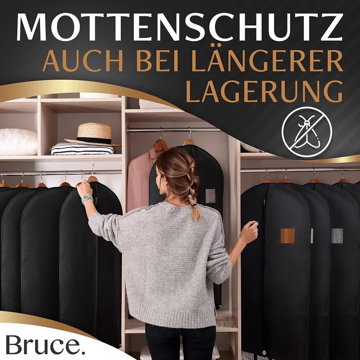 Чохли для одягу Bruce.® 2 шт. 120x60 см з мішком для взуття – високоякісні чохли для костюмів, піджаків, суконь та костюмів – щільність матеріалу 120GSM – 2 шт.