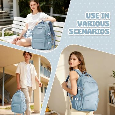 Шкільний рюкзак HYC00 для дівчаток та хлопчиків-підлітків, водонепроникний, з відділенням для 14-дюймового ноутбука, casual, для подорожей та навчання, M4-зелений (M7-світло-блакитний)