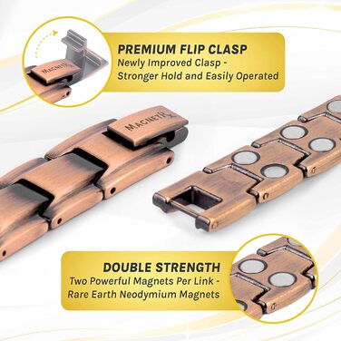 Браслет на руку чоловічий MagnetRX® з чистої міді – Магнітний браслет для чоловіків для магнітної терапії – Ідеально підходить при артриті та синдромі зап'ястного каналу – Включає інструмент для регулювання довжини (Leo Style) Leo Style Men Copper