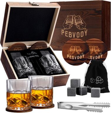 Набір склянок для віскі, подарунковий набір для чоловіків (2 склянки + 8 кеглів, що повторно використовуються + аксесуари), подарунок на день народження, подарунок на Різдво для чоловіків