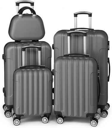 Набір валіз LEADZM 5 шт. з косметичною сумкою, жорсткий набір валіз з ABS, телескопічна ручка, ручна поклажа (Турквіс, Темно-сірий)