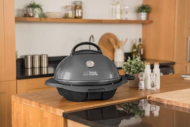 Електричний гриль George Foreman 2в1: напільний і настільний, для дому та балкона, круглий, 44,5 см, 2400 Вт, з термометром і піддоном для жиру, чорний