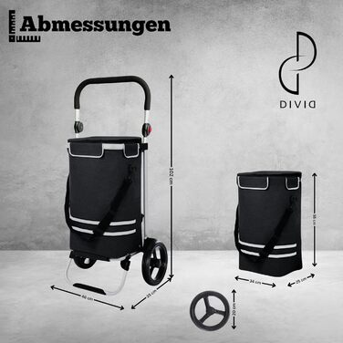 DIVID® Торговий візок з інтегрованою платформою, об'єм 56 літрів, вантажопідйомність до 50 кг, складний, сумка через плече та відділення для охолодження, чорний