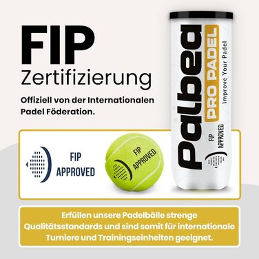 Palbea PRO м'ячі для падел-тенісу - FIP сертифіковані - Преміум якість, HV Filz для високої видимості. Ідеальні для тренувань та турнірів. 1 картон x 6/12/24 банки