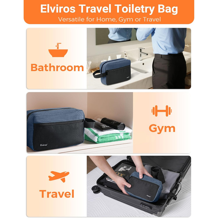 Чоловіча дорожня туалетна косметичка, водонепроникна, з кишенею для бритви та ручкою, органайзер для косметики у спортзал, душ, ванну кімнату, подарунок для чоловіків, чорно-сіра (чорний & темно-синій)