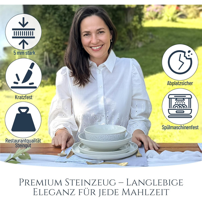 Набір посуду Steingut Ibiza 48 предметів на 12 осіб (бежевий) - Pure Living