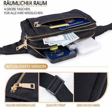 Чоловіча та жіноча поясна сумка Bauchtasche, стильна сумка на пояс для фестивалю, з регульованим ремінком та кількома кишенями, чорна. Підходить для бігу, спорту, прогулянок з собакою.