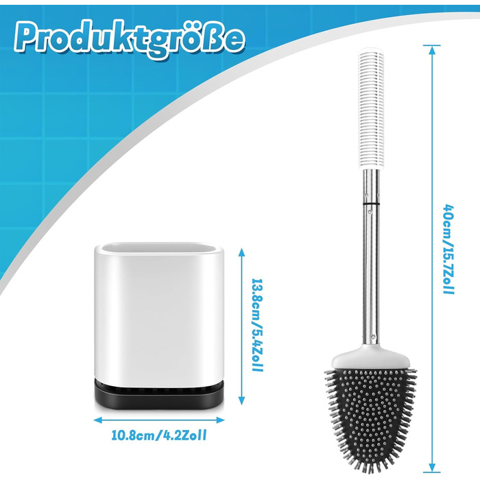 Набір для туалету: щітка для унітазу з тримачем, нержавіюча сталь та силікон, настінний кріплення, чорний колір (Weiß B)