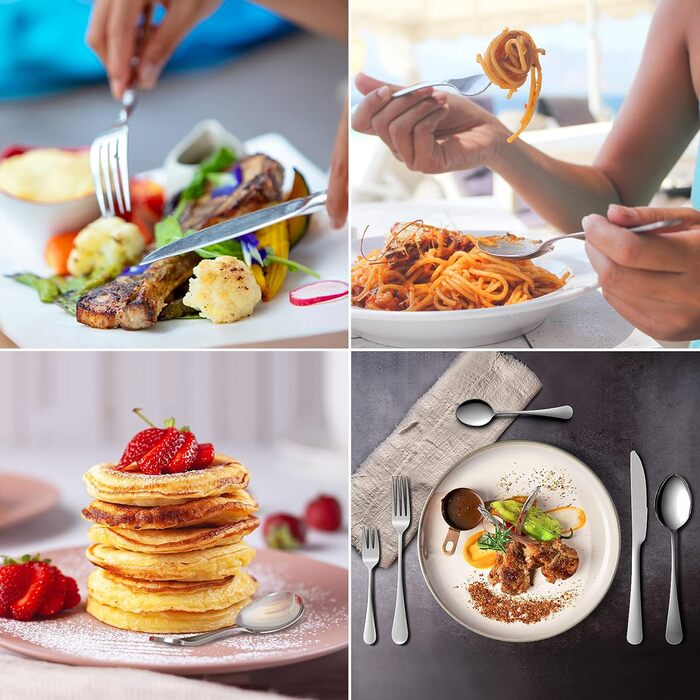 Набір столових приборів Aoeeppa на 6 осіб (30 предметів), нержавіюча сталь, дзеркальна поліровка, для дому, кухні, ресторану, придатний для миття в посудомийній машині (сріблястий)