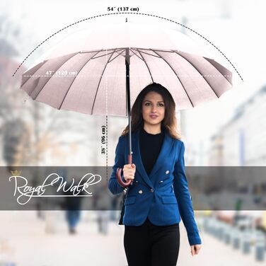 Royal Walk Automatic Travel Golf Umbrella - 54 inch / 137cm - Windproof, Waterproof, Large Size for 2 People - Classic Design with Wooden Handle - Unisex