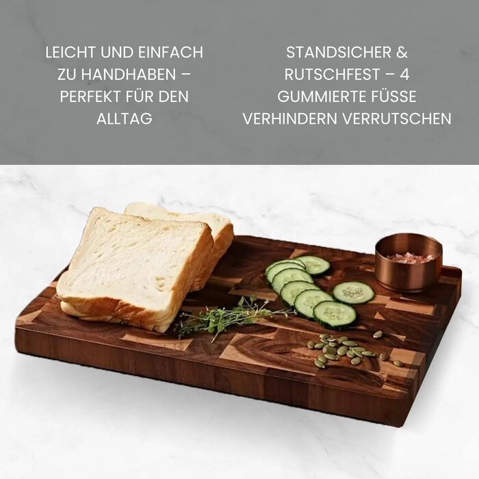 Premium Cutting Board made of Solid Acacia Wood - Antibacterial Wood & Dishwasher Safe - Ideal Kitchen Board for Hobby and Professional Chefs - 32.5 x 22.5 x 1.5 cm
