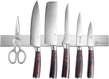 PAUDIN Magnetic Knife Strip 45 cm - Magnetic Knife Holder for Kitchen Knives made of Stainless Steel with Extra Strong Magnet as Knife Holder for Wall, Self-Adhesive for Kitchen Utensils or Tools