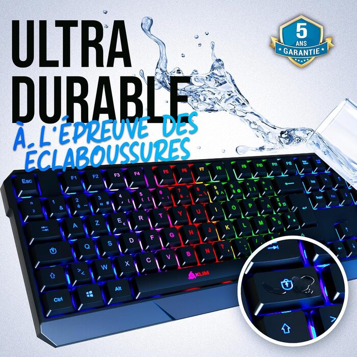 KLIM Chroma: Бездротова ігрова клавіатура AZERTY (USB) - Чорна, RGB, Водостійка, Ергономічна